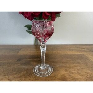 Vintage Nachtmann Bleikristall Ruby Red Green Cut Crystal Cordial Glass